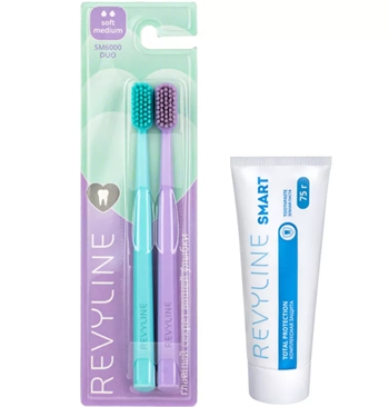 Зубные щетки Revyline SM6000 DUO, мятная и фиолетовая + паст
